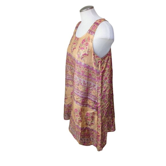 Guru Silk Dress Women L Peach Mixed Print Boho Asymmetrical Hem Festival Y2K - Picture 4 of 8